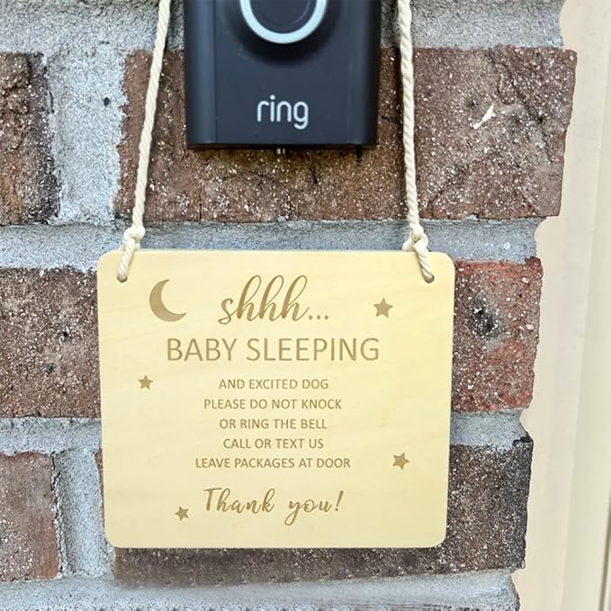 Baby Sleeping Sign for Front Door, Do Not Knock or Ring the Bell Sign
