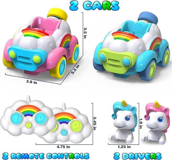 HopeRock Unicorn Toys Remote Control Cars,Toys for Ages 2-4 2 Year 2 Pack 2 3 4 5 6 Year