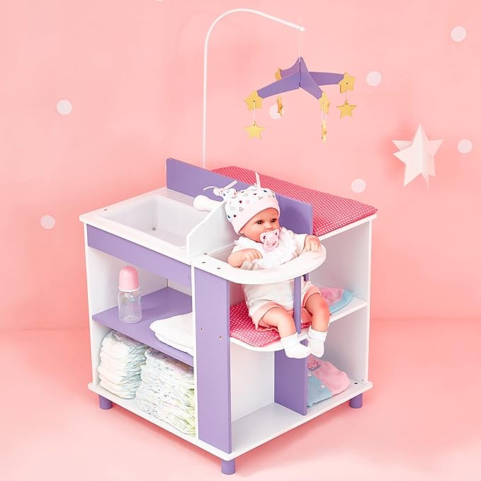 Olivia's Little World Little Princess Baby Doll Two-Sided Wooden Baby Doll Changing Station with Storage Shelves, Closet