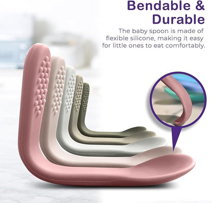 Baby Spoons First Stage Silicone Baby Spoon – Self Feeding Baby Utensils – Infant Spoons First Stage Baby Feeding Spoon - Soft & Gentle on Gums - BPA Free Silicone Baby Spoons Set (Pastel7)