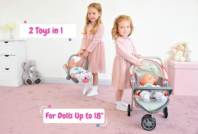 KOOKAMUNGA Baby Doll Stroller Travel System - Retractable Canopy, Feeding Tray