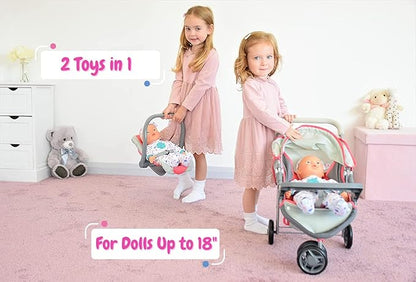 KOOKAMUNGA Baby Doll Stroller Travel System - Retractable Canopy, Feeding Tray