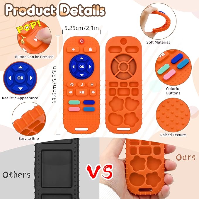 AiTuiTui Baby Teether for Teething Relief Baby Toys 3 6 9 12 Months, Silicone Baby Teether Toy for Babies Remote Control Newborn Infant Boy Girl Autism for Baby Gifts