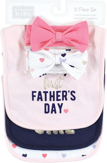 Hudson Baby Unisex BabyCotton Bib and Headband or Caps Set