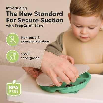 KeaBabies Suction Plates with Lids for Baby - 3-Pack 100% Silicone Suction Plates for Baby, Kids,Toddler Plates,Divided Baby Plates with Suction,Lids, BPA-Free, Microwave, Dishwasher Safe (Forest)