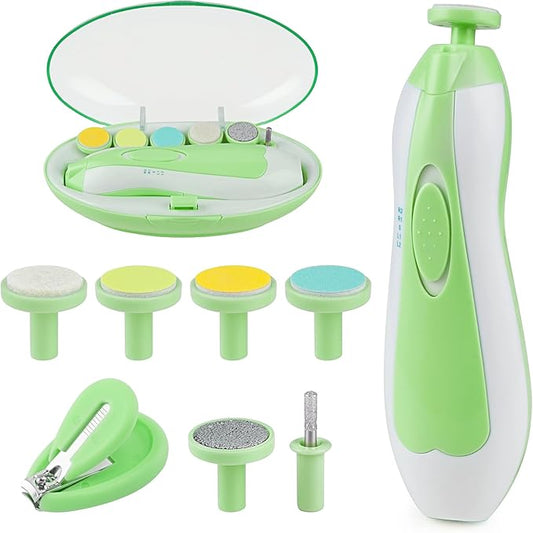 OTTOLIVES Baby Nail Trimmer Electric Newborn Toddler, Safe Baby Nail Clippers Set with Light and 6 Replacement Heads, Baby Nail File Trim Polish Toes Fingernails Care Infant Essentials(Green)