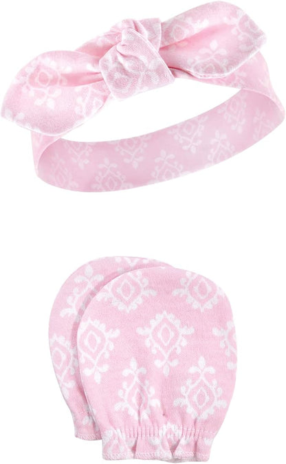 Hudson Baby Baby Girls' Cotton Headband and Scratch Mitten Set
