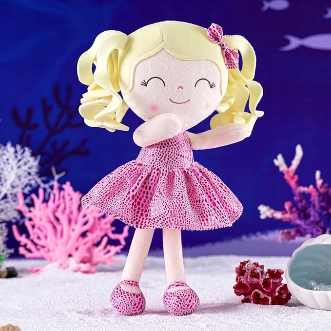 Gloveleya Soft Dolls Plush Figures Curly Hair Christmas Brown Dress 9inches（3pcs）