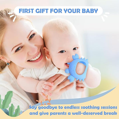 Anboor 2 Pack Baby Teething Toys, Silicone Teethers for Babies 0-6 Months Anti Dropping Hand Teether