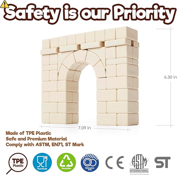 Taksa Toys Ancient Roman Arch Stem Toys Premium Educational Stackable Building Blocks, for Kids Ages 7 8 9 10+ Years Old, Indoor Architectural Kit Construction Games, Montessori Children Toys 69 Pcs