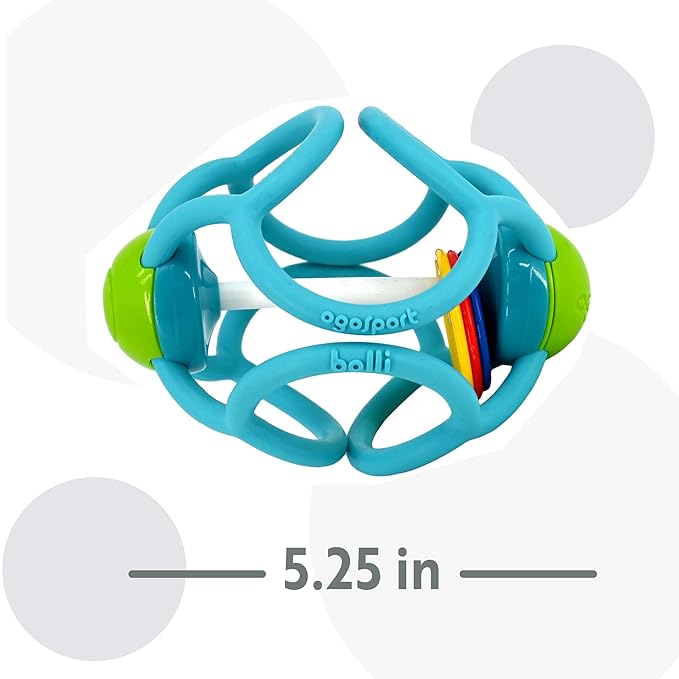 OgoBolli Teether Ring Tactile Sensory Ball and Baby Rattle Toy for Babies & Toddlers - Stretchy, Squishy 6+ Months