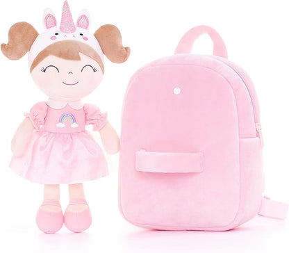 Gloveleya Toddler Backpack Kids Backpack soft unicorn Girl Doll Backpacks 9"