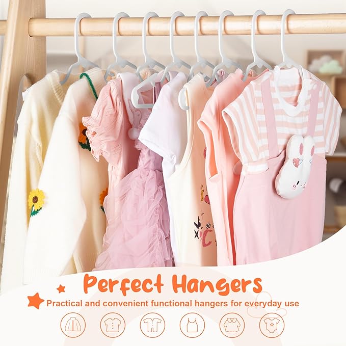 HOUSE DAY Premium Baby Hangers 20 Pack, 11 Inch Kids Plastic Hangers White, Slim Childrens Hangers for Infant, Toddler, and Child Clothes, Durable Baby Clothes Hangers for Closet