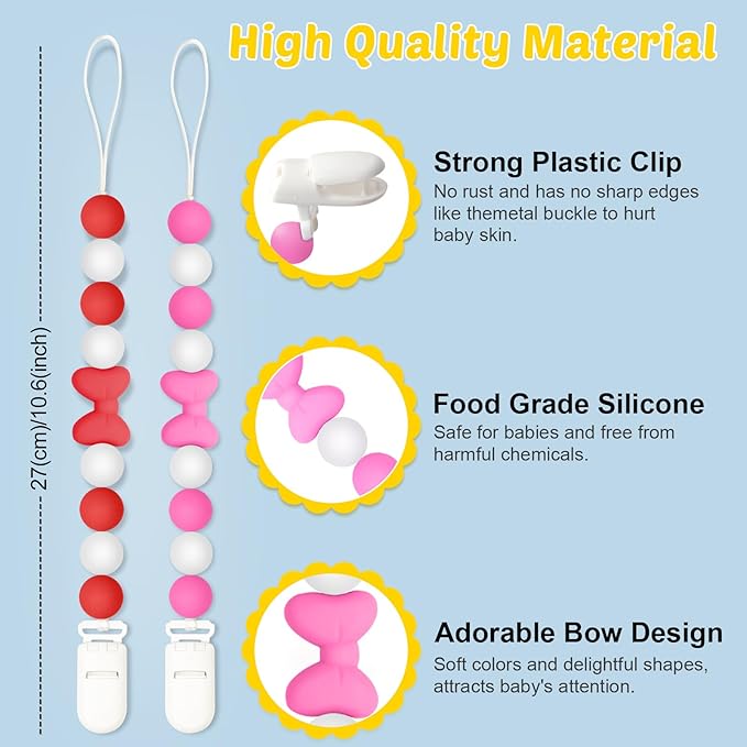 Silicone Pacifier Clip, 2 Pack Pacifier Holder for Boys and Girls