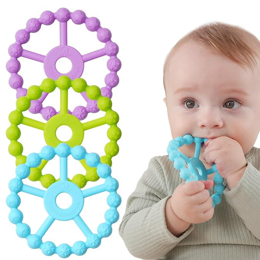3 Pack Ring Teether, Silicone Teething Ring Toys for Babies 0-6 Months 6-12 Months 12-24 Months,