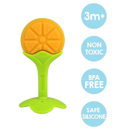 RaZbaby Infant & Baby Massager & Teether Toy 3-Pack, Fruit-Shaped Multi-Texture Teethers Soothe Sore Gums 3M+