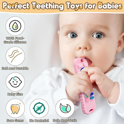 AiTuiTui Teething Relief Teethers Toys for Babies 3 6 9 12 Months Gifts, Silicone Sensory Remote Control Baby Teether Toy for Babies Newborn Infant Boy Girl Autism Toys
