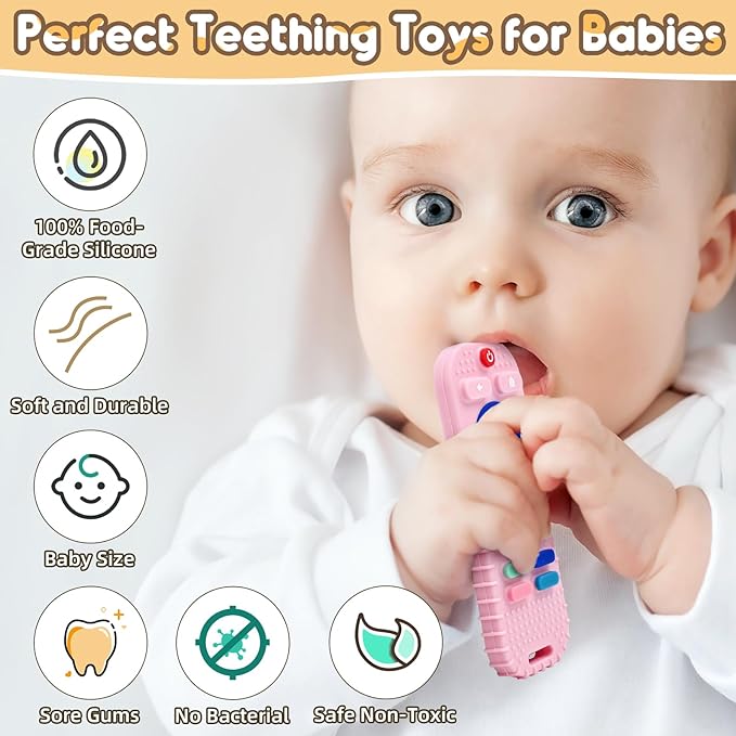 AiTuiTui Teething Relief Teethers Toys for Babies 3 6 9 12 Months Gifts, Silicone Sensory Remote Control Baby Teether Toy for Babies Newborn Infant Boy Girl Autism Toys