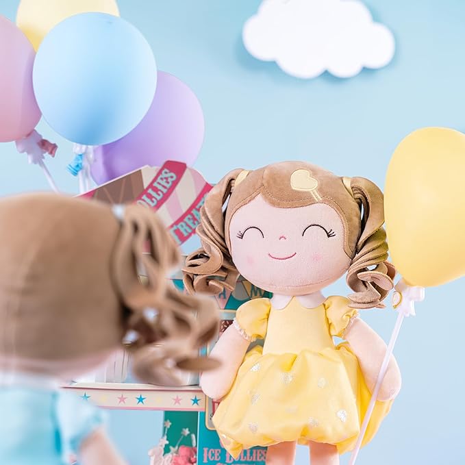 Gloveleya Baby Doll Gifts Plush Curly Girl Toys with Love 16" Yellow