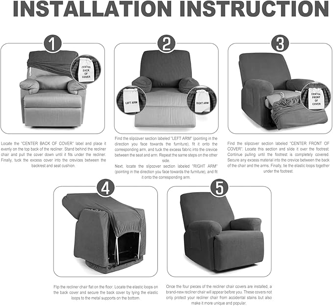 NORTHERN BROTHERS Recliner Chair Covers, Lazy Boy Recliner Covers, Stretchy Cover for Recliner Chairs, Light Gray