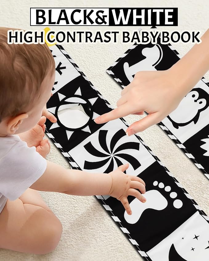Newborn Toys, High Contrast Baby Books with Teether 0-6-12 Months