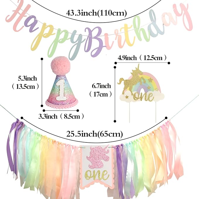 Rainbow 1st High Chair Banner Happy Birthday Banner 1st Birthday