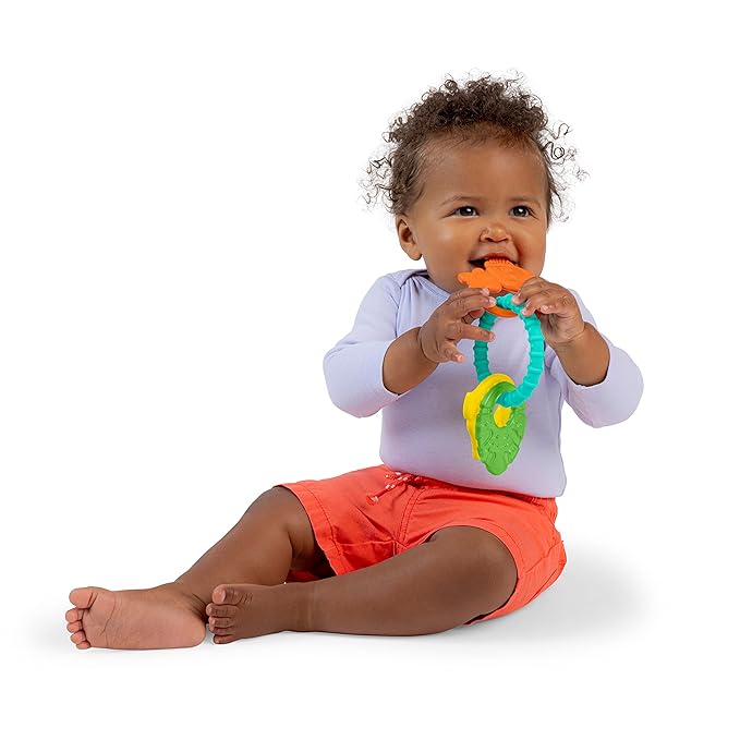 Bright Starts Tropical Chews Silicone Teething Ring - BPA-Free Monkey, Leaf 3 Months