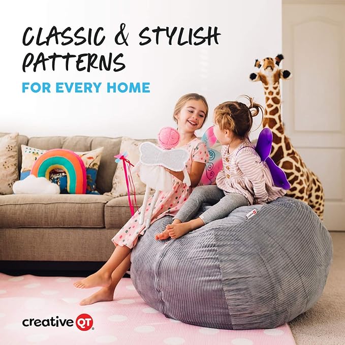 Creative QT Stuff ’n Sit Extra Large 38’’ Bean Bag Storage Cover for Stuffed Animals & Toys, Giant Beanbag Chair for Plush, Toddler & Kids Bedroom Organizer, Dinosaur