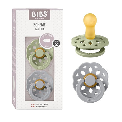BIBS Pacifiers - Boheme Collection | BPA-Free Baby Pacifier 2 Sage/Cloud 6-18 Months