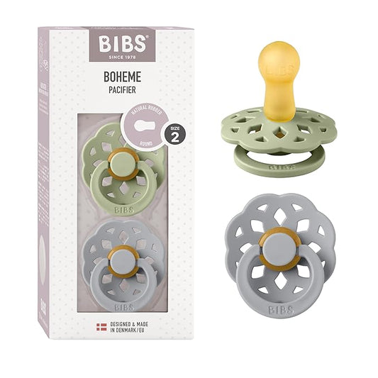 BIBS Pacifiers - Boheme Collection | BPA-Free Baby Pacifier 2 Sage/Cloud 6-18 Months