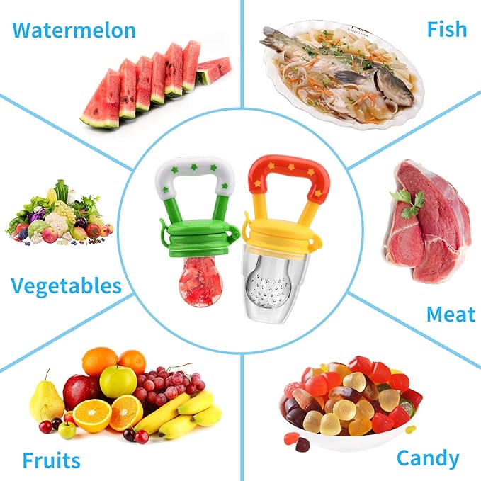 Food Feeder Baby Fruit Pacifier (3 Pcs) with 6 Different 2 PCS 90ML Spoons