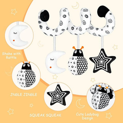 XIXILAND Car Seat Toys for Babies 0-6 Months Boys Girls, Black and White High Contrast Baby Toys 0-3 Months Carseat Toys for Infants 0-6 Months, Stroller Toys Newborn Infant Toys for 0-18 Months