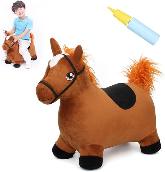 INPANY Bouncy Horse Toys for 1 2 Year Old Boy Birthday Gifts, Toddlers/Kids Brown Plush Hopping Toy 3 4