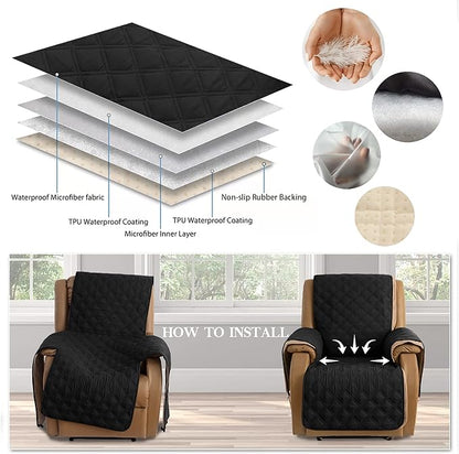 TOMORO Non-Slip Quilted Recliner Cover, 100% Waterproof Recliner Chair Slipcover Furniture Protector with Pockets, Washable Couch Cover with Elastic Straps for Kids and Pets，23 Inch
