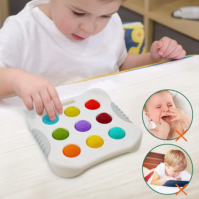 LiKee Fidget Popper Sensory Baby Toys for 10+ Months, Montessori Busy Toy for 1 2 3 Year Old Toddlers Push and Popping Bubbles Fine Motor Skill 1-3 Stress (1 Piece)