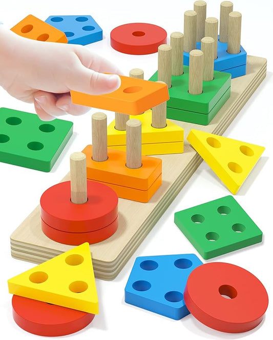 Montessori Toys for 1 2 Year Old Boy and Girl, Shape Sorter Wooden Toys for Toddlers 1-3 1-2, 1 2 Year