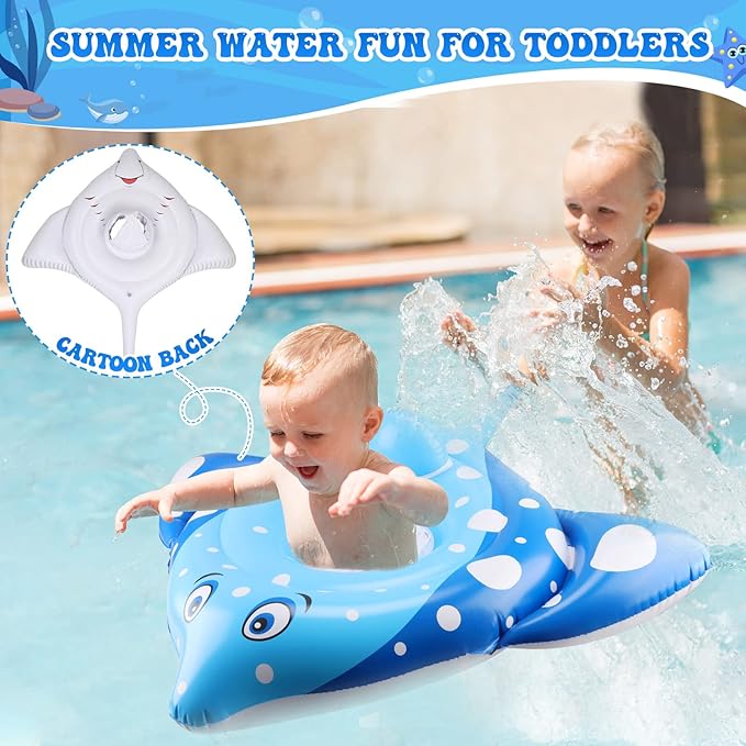 Inflatable Pool Float for Kids - Manta Ray Pool Floaties Swimming Ring, Fun Summer Outdoor Beach Swimming Pool Tube Water Toys for Kids 3 4 5 Years