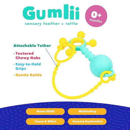 Mobi Gumlii Sensory Teether Baby Rattle Toy - Baby Teething Toy for Babies 0-6 Months, Newborn Baby Sensory Teether & Rattle Toy 1