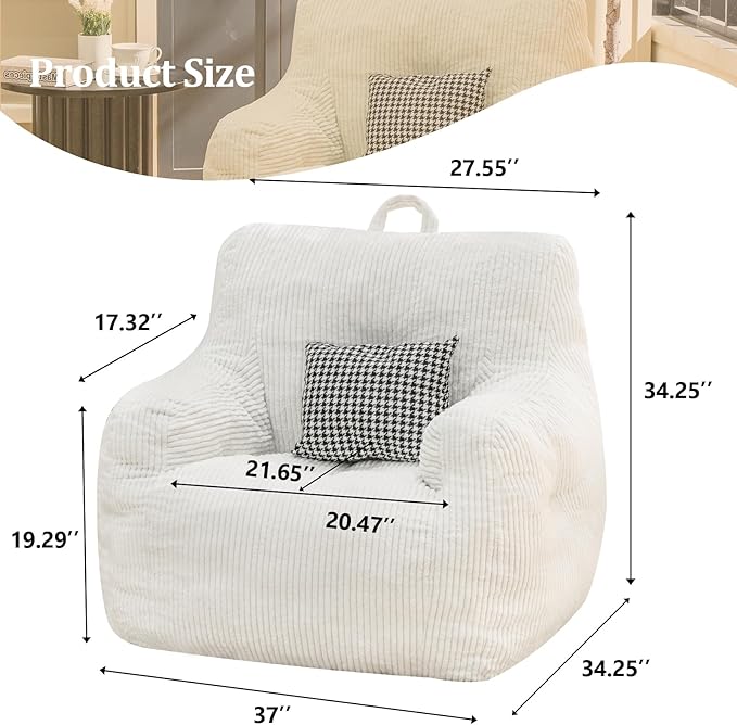 Bean Bag Chair, Faux Fur Bean Bag Chair for Adults, Fluffy and Comfy Bean Bag Chair with Filler, Big Bean Bag Sofa Chair for Reading, Gaming (Beige, Small)