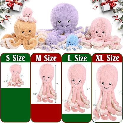 DENTRUN Octopus Stuffed Animals, Giant Octopus Plush Doll Play Toys for Kids Girls Boys Adults Birthday Xmas Halloween Present Stuffed Sea Animals Plushie 7/16/24/32 Inches, 5 Colors