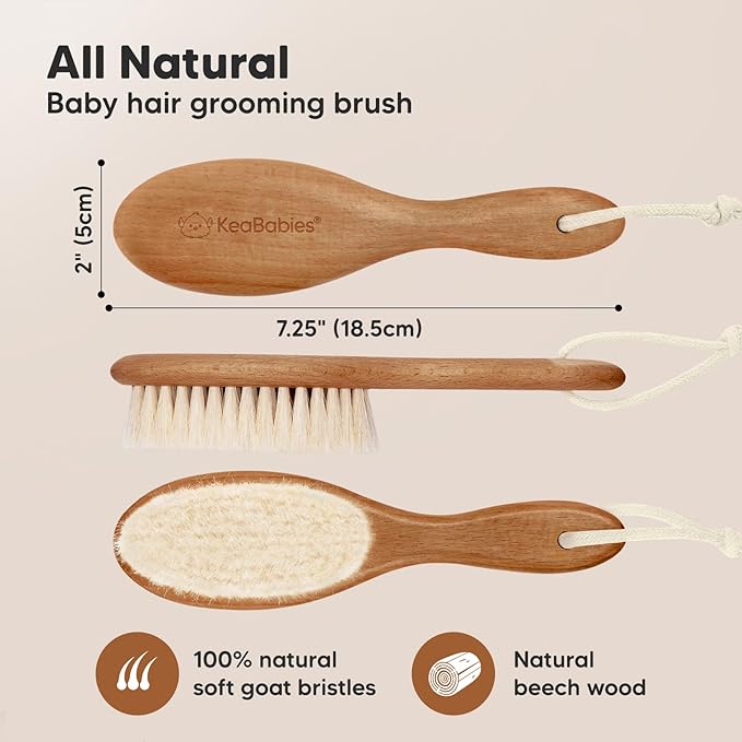 KeaBabies Hair Brush - Soft Goat Bristles Baby Brush, Cradle Cap Brush
