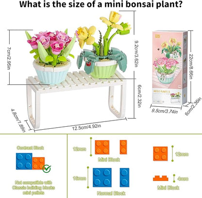 QIUXQIU Mini Flowers Bouquet Building Blocks Plant Bonsai Floral Building 12+ Kids