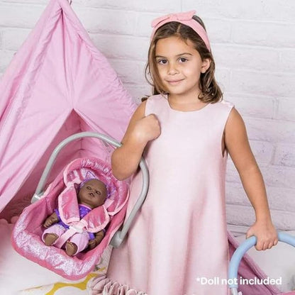 Adora Glam Sparkly & Glittery Pink Car Seat Carrier, Baby Doll Car Seat That Fits up to 20" Dolls and Stuffed Animals 2+ -