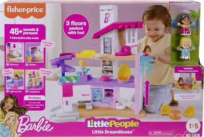 Fisher-Price Little People Barbie Toddler Toy Little DreamHouse Playset with Music Lights & Figures for Pretend Play Kids Ages 18+ Months