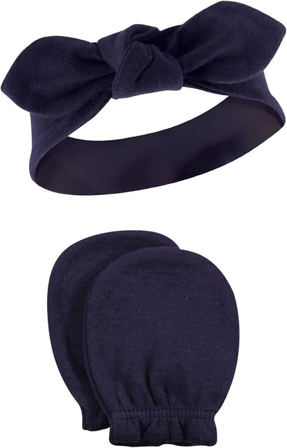Hudson Baby Baby Girls' Cotton Headband and Scratch Mitten Set