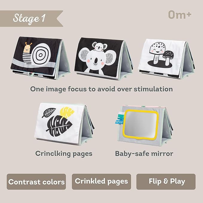 Tummy Time Toys High Contrast Baby Book. Fun, Interactive Crinkle