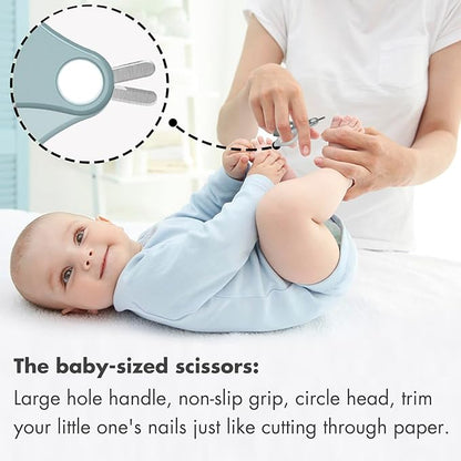 Baby Nail Kit, 4-in-1 Baby Nail Care Set with Cute Case, Baby Nail Clipper, Scissor, Nail File & Tweezer, Baby Manicure Kit and Pedicure kit for Newborn, Infant, Toddler, Kids-Owl Blue