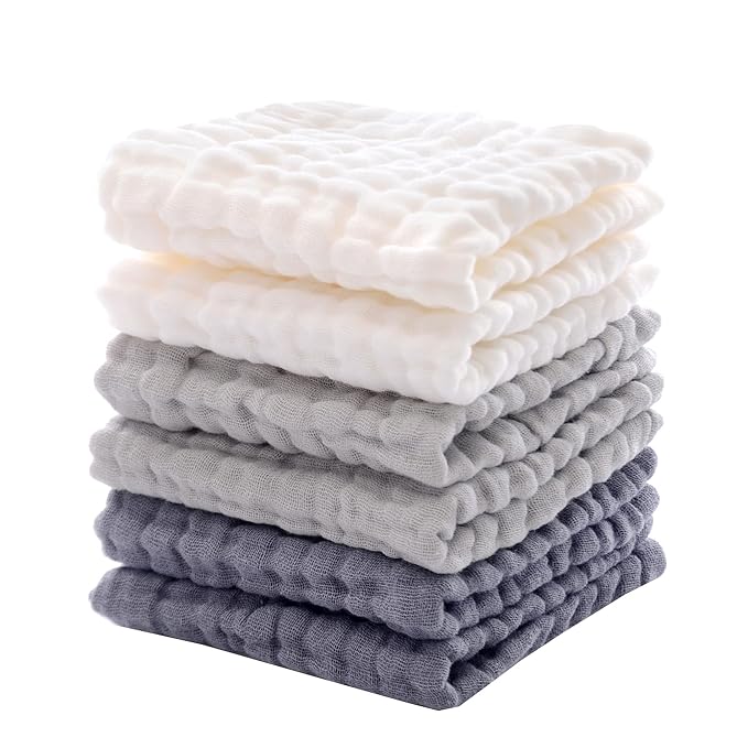 MUKIN Baby Washcloths - Soft Face Cloths for Newborn, Absorbent Bath Face Towels 6-12x12 inches