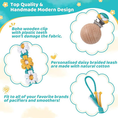 Pacifier Clip for Boys Girls Floral Daisy Macrame Baby Paci (1pack:Yellow Daisy