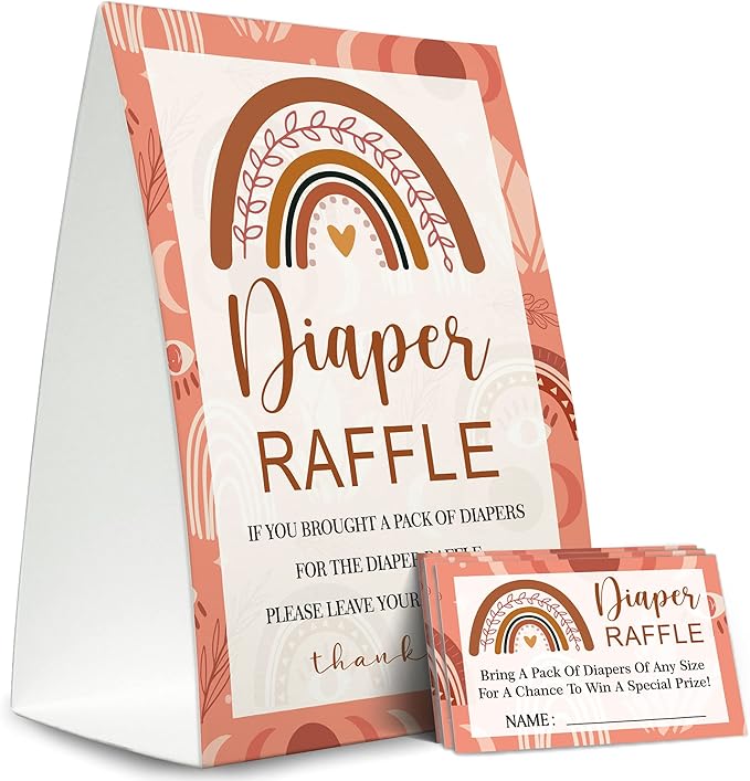 Diaper Raffle Sign,Diaper Raffle Baby Shower Game Kit (1 Standing Sign + 50 Guessing Cards) Diapers-N12